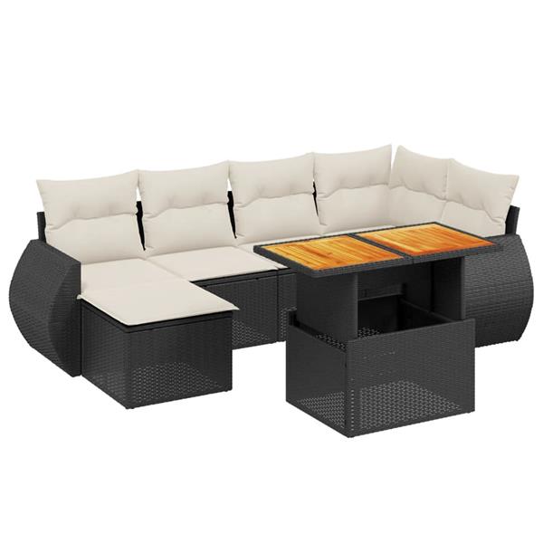 Grote foto vidaxl 7 delige loungeset met kussens poly rattan zwart tuin en terras tuinmeubelen