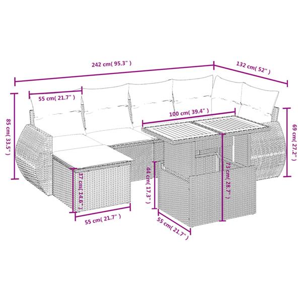 Grote foto vidaxl 7 delige loungeset met kussens poly rattan zwart tuin en terras tuinmeubelen