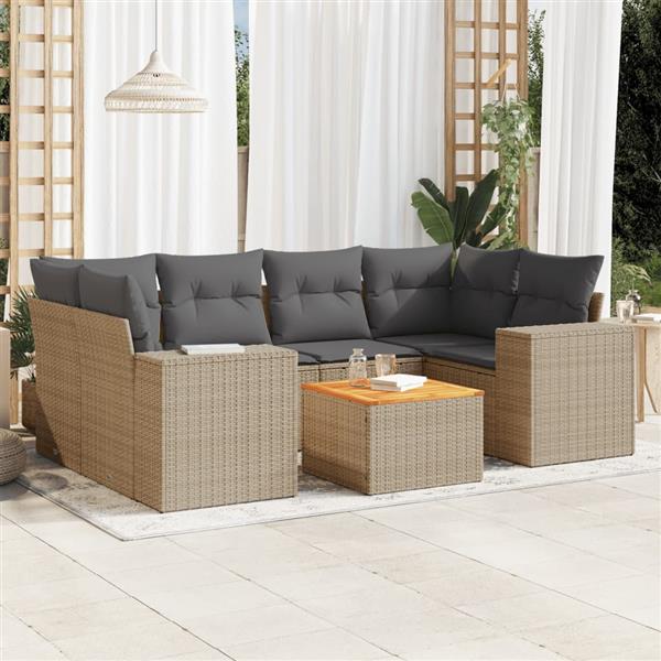 Grote foto vidaxl 7 delige loungeset met kussens poly rattan beige tuin en terras tuinmeubelen