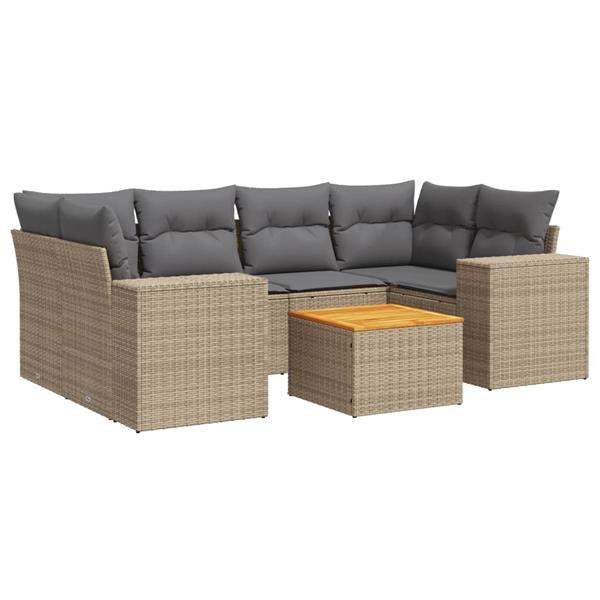 Grote foto vidaxl 7 delige loungeset met kussens poly rattan beige tuin en terras tuinmeubelen