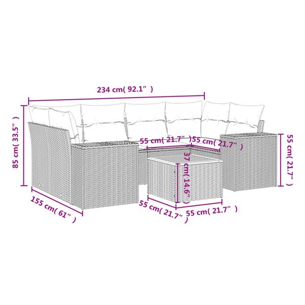Grote foto vidaxl 7 delige loungeset met kussens poly rattan beige tuin en terras tuinmeubelen