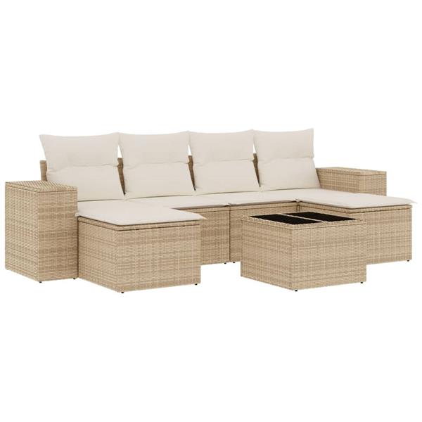 Grote foto vidaxl 7 delige loungeset met kussens poly rattan beige tuin en terras tuinmeubelen