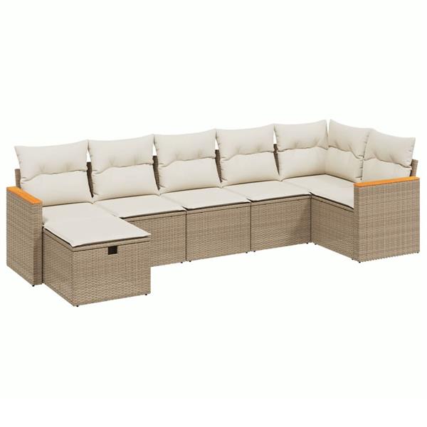 Grote foto vidaxl 7 delige loungeset met kussens poly rattan beige tuin en terras tuinmeubelen