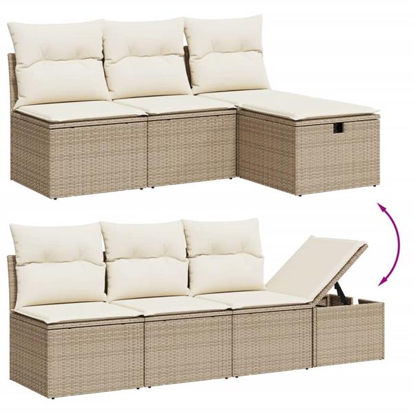 Grote foto vidaxl 7 delige loungeset met kussens poly rattan beige tuin en terras tuinmeubelen