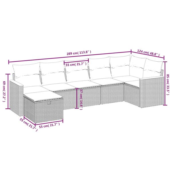 Grote foto vidaxl 7 delige loungeset met kussens poly rattan beige tuin en terras tuinmeubelen