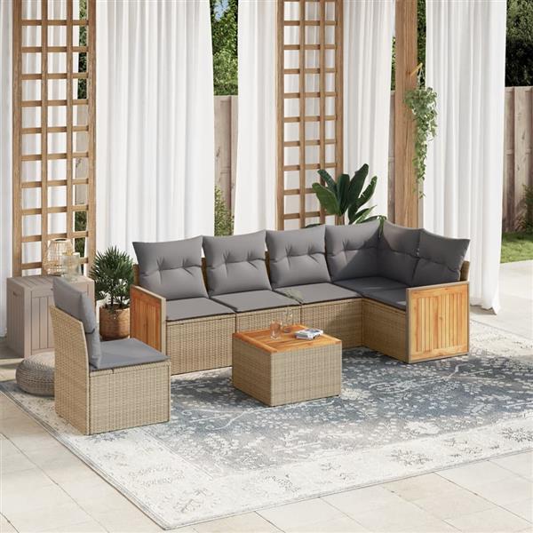 Grote foto vidaxl 7 delige loungeset met kussens poly rattan beige tuin en terras tuinmeubelen