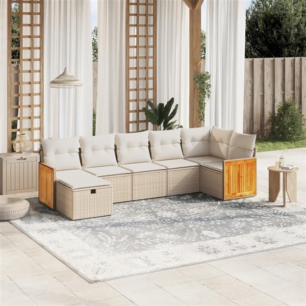 Grote foto vidaxl 7 delige loungeset met kussens poly rattan beige tuin en terras tuinmeubelen