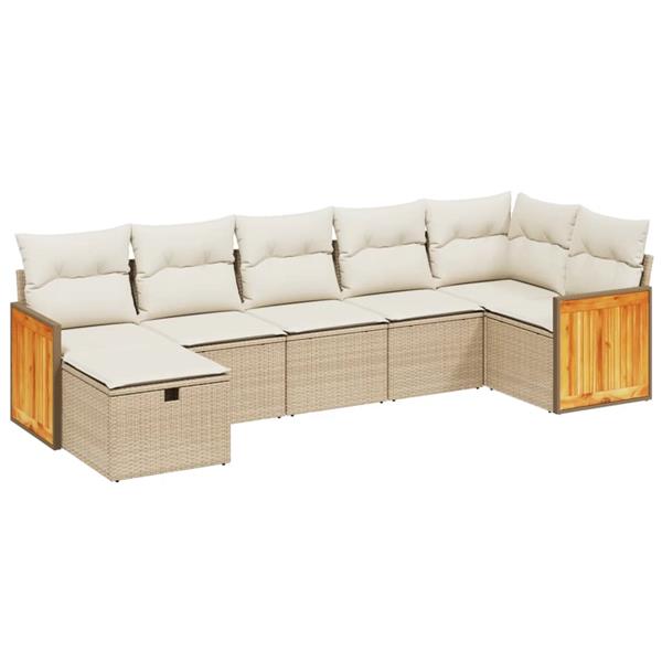 Grote foto vidaxl 7 delige loungeset met kussens poly rattan beige tuin en terras tuinmeubelen