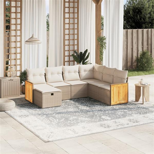 Grote foto vidaxl 7 delige loungeset met kussens poly rattan beige tuin en terras tuinmeubelen