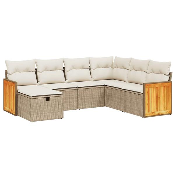 Grote foto vidaxl 7 delige loungeset met kussens poly rattan beige tuin en terras tuinmeubelen