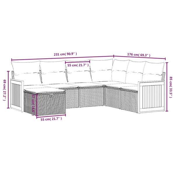 Grote foto vidaxl 7 delige loungeset met kussens poly rattan beige tuin en terras tuinmeubelen