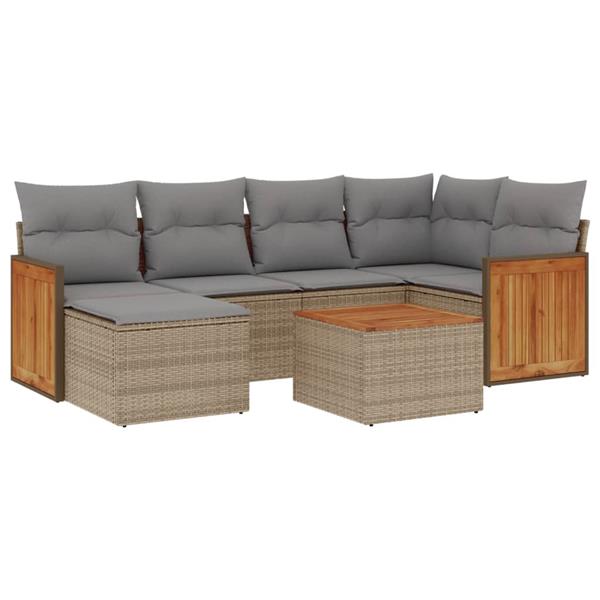 Grote foto vidaxl 7 delige loungeset met kussens poly rattan beige tuin en terras tuinmeubelen