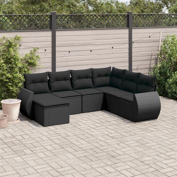 Grote foto vidaxl 7 delige loungeset met kussens poly rattan zwart tuin en terras tuinmeubelen