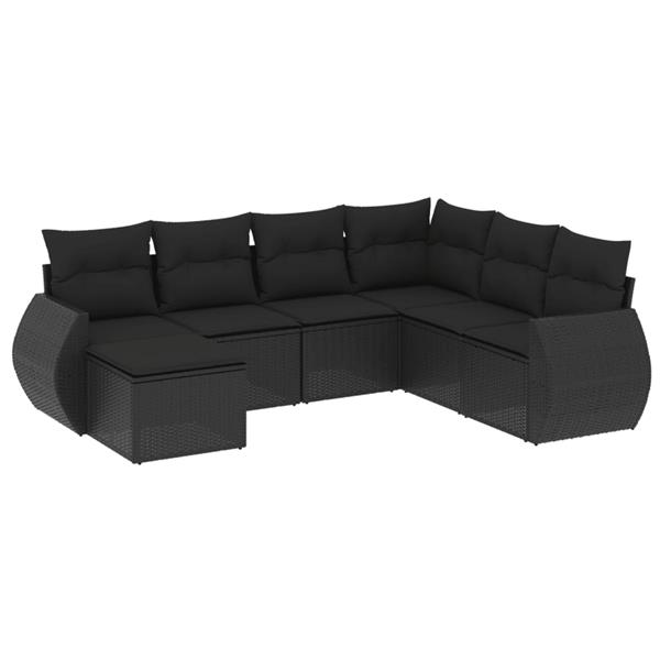 Grote foto vidaxl 7 delige loungeset met kussens poly rattan zwart tuin en terras tuinmeubelen