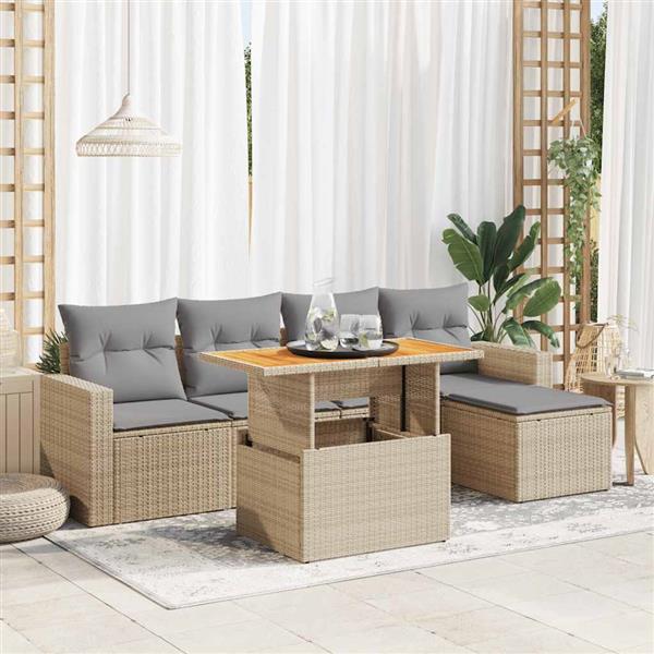 Grote foto vidaxl 6 delige loungeset met kussens poly rattan beige tuin en terras tuinmeubelen