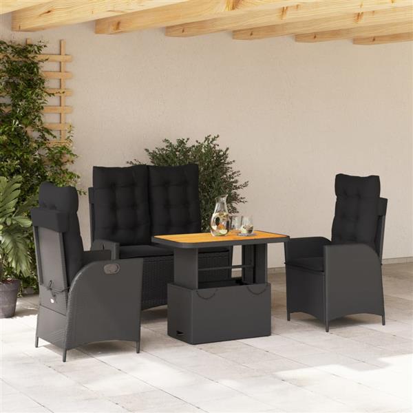 Grote foto vidaxl 4 delige tuinset met kussens poly rattan zwart tuin en terras tuinmeubelen