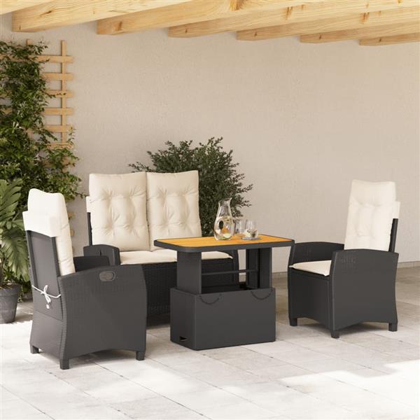 Grote foto vidaxl 4 delige tuinset met kussens poly rattan zwart tuin en terras tuinmeubelen
