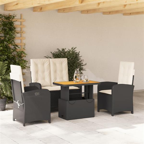 Grote foto vidaxl 4 delige tuinset met kussens poly rattan zwart tuin en terras tuinmeubelen