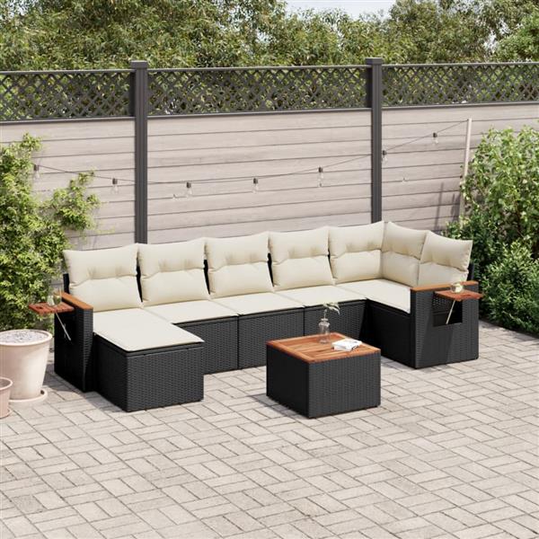 Grote foto vidaxl 8 delige loungeset met kussens poly rattan zwart tuin en terras tuinmeubelen