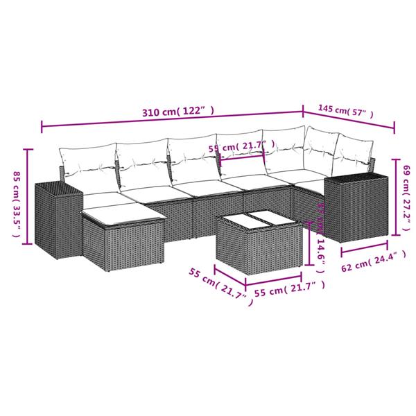 Grote foto vidaxl 8 delige loungeset met kussens poly rattan zwart tuin en terras tuinmeubelen