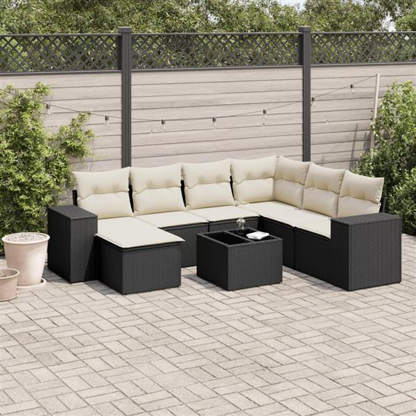 Grote foto vidaxl 8 delige loungeset met kussens poly rattan zwart tuin en terras tuinmeubelen