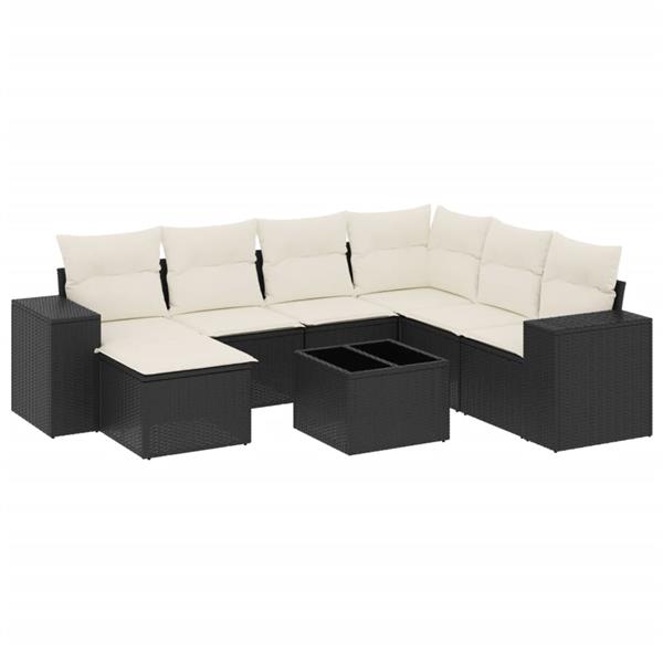 Grote foto vidaxl 8 delige loungeset met kussens poly rattan zwart tuin en terras tuinmeubelen