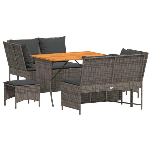 Grote foto vidaxl 5 delige loungeset met kussens poly rattan grijs tuin en terras tuinmeubelen