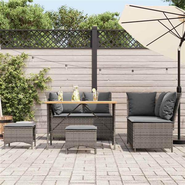 Grote foto vidaxl 5 delige loungeset met kussens poly rattan grijs tuin en terras tuinmeubelen