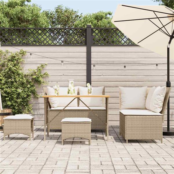 Grote foto vidaxl 5 delige loungeset met kussens poly rattan beige tuin en terras tuinmeubelen
