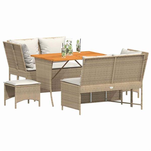 Grote foto vidaxl 5 delige loungeset met kussens poly rattan beige tuin en terras tuinmeubelen