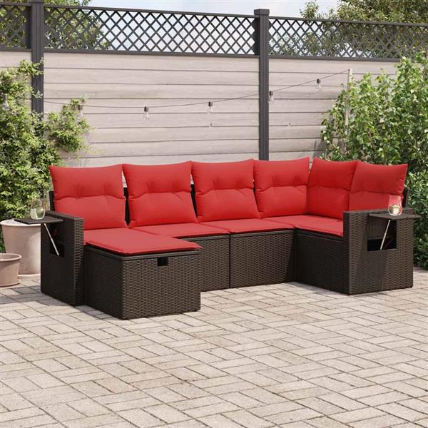 Grote foto vidaxl 6 delige loungeset met kussens poly rattan bruin tuin en terras tuinmeubelen
