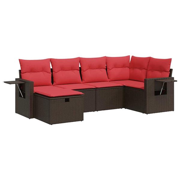 Grote foto vidaxl 6 delige loungeset met kussens poly rattan bruin tuin en terras tuinmeubelen