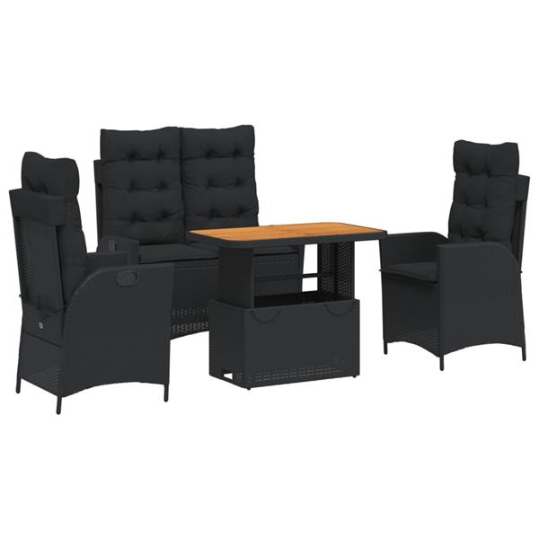 Grote foto vidaxl 4 delige tuinset met kussens poly rattan zwart tuin en terras tuinmeubelen