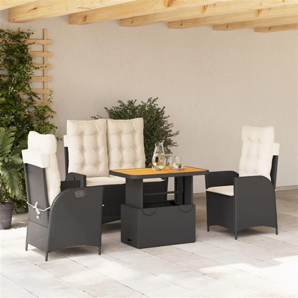 Grote foto vidaxl 4 delige tuinset met kussens poly rattan zwart tuin en terras tuinmeubelen