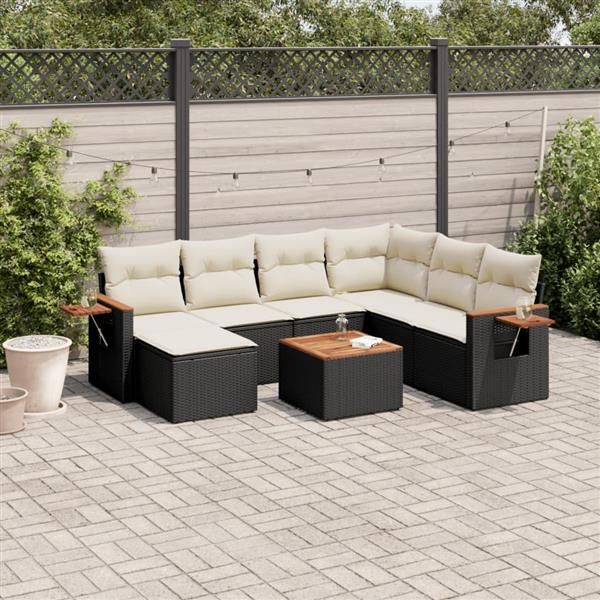 Grote foto vidaxl 8 delige loungeset met kussens poly rattan zwart tuin en terras tuinmeubelen