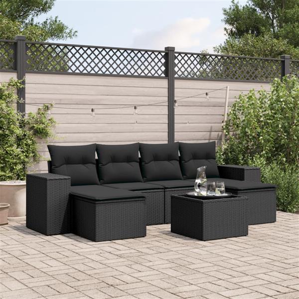 Grote foto vidaxl 7 delige loungeset met kussens poly rattan zwart tuin en terras tuinmeubelen