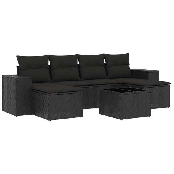 Grote foto vidaxl 7 delige loungeset met kussens poly rattan zwart tuin en terras tuinmeubelen