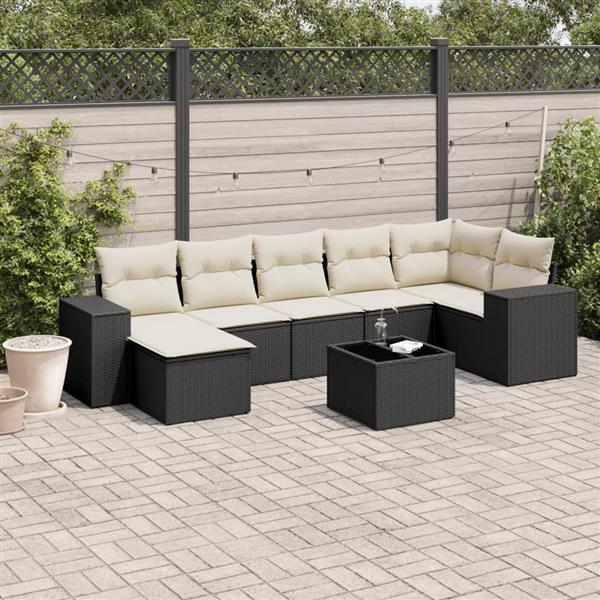 Grote foto vidaxl 8 delige loungeset met kussens poly rattan zwart tuin en terras tuinmeubelen
