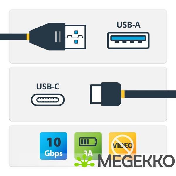 Grote foto startech.com usb31ac50cm 0.5m usb a usb c zwart usb kabel computers en software overige computers en software