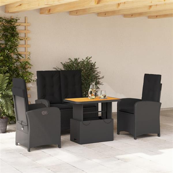 Grote foto vidaxl 4 delige tuinset met kussens poly rattan zwart tuin en terras tuinmeubelen