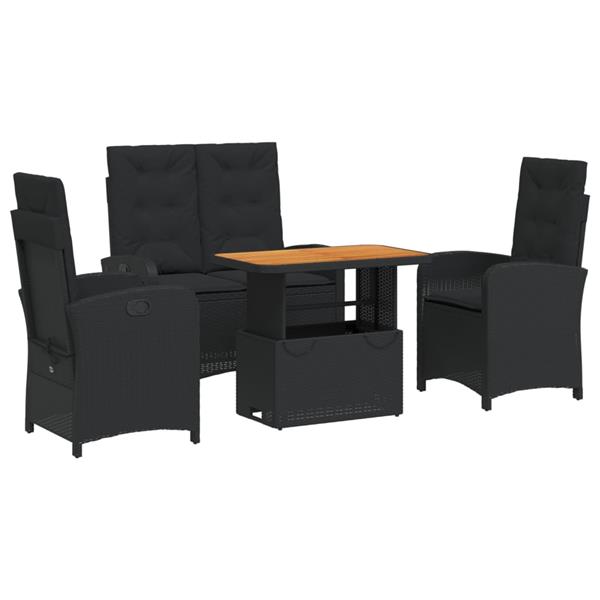 Grote foto vidaxl 4 delige tuinset met kussens poly rattan zwart tuin en terras tuinmeubelen