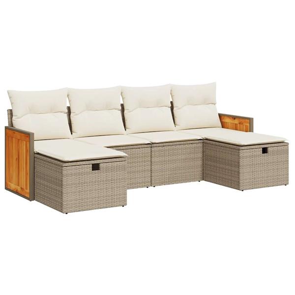 Grote foto vidaxl 6 delige loungeset met kussens poly rattan beige tuin en terras tuinmeubelen