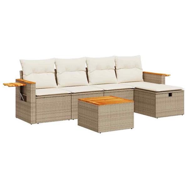 Grote foto vidaxl 6 delige loungeset met kussens poly rattan beige tuin en terras tuinmeubelen