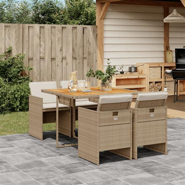 Grote foto vidaxl 5 delige tuinset met kussens poly rattan beige tuin en terras tuinmeubelen