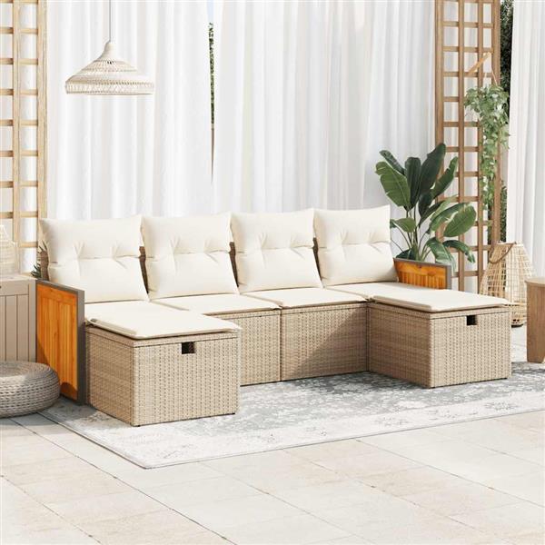 Grote foto vidaxl 6 delige loungeset met kussens poly rattan beige tuin en terras tuinmeubelen