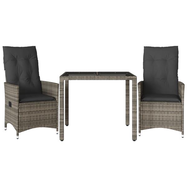 Grote foto vidaxl 3 delige bistroset met kussens poly rattan grijs tuin en terras tuinmeubelen
