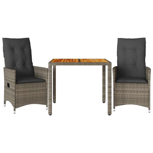 Grote foto vidaxl 3 delige bistroset met kussens poly rattan grijs tuin en terras tuinmeubelen