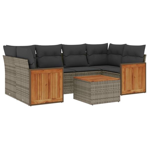 Grote foto vidaxl 7 delige loungeset met kussens poly rattan grijs tuin en terras tuinmeubelen