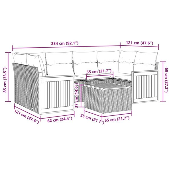 Grote foto vidaxl 7 delige loungeset met kussens poly rattan grijs tuin en terras tuinmeubelen