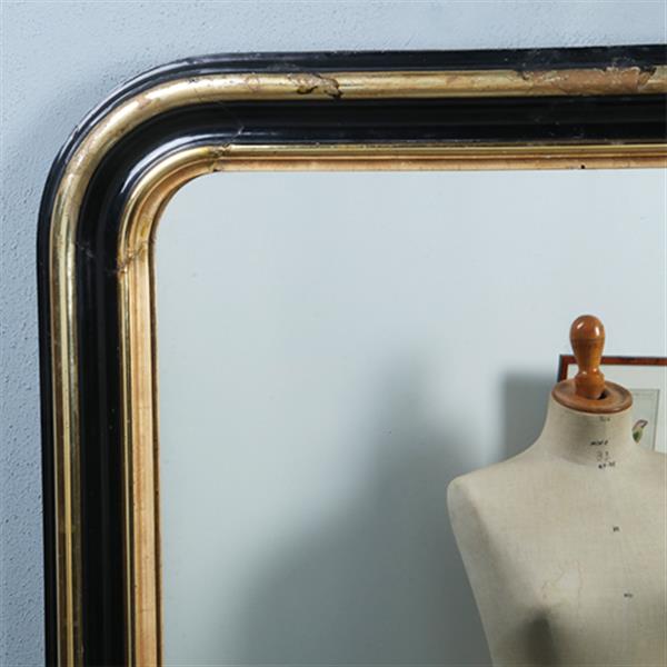 Grote foto schouwspiegel groot genoeg als passpiegel zwart en goud mooi verouderd ca 1860 no. 290834 antiek en kunst spiegels